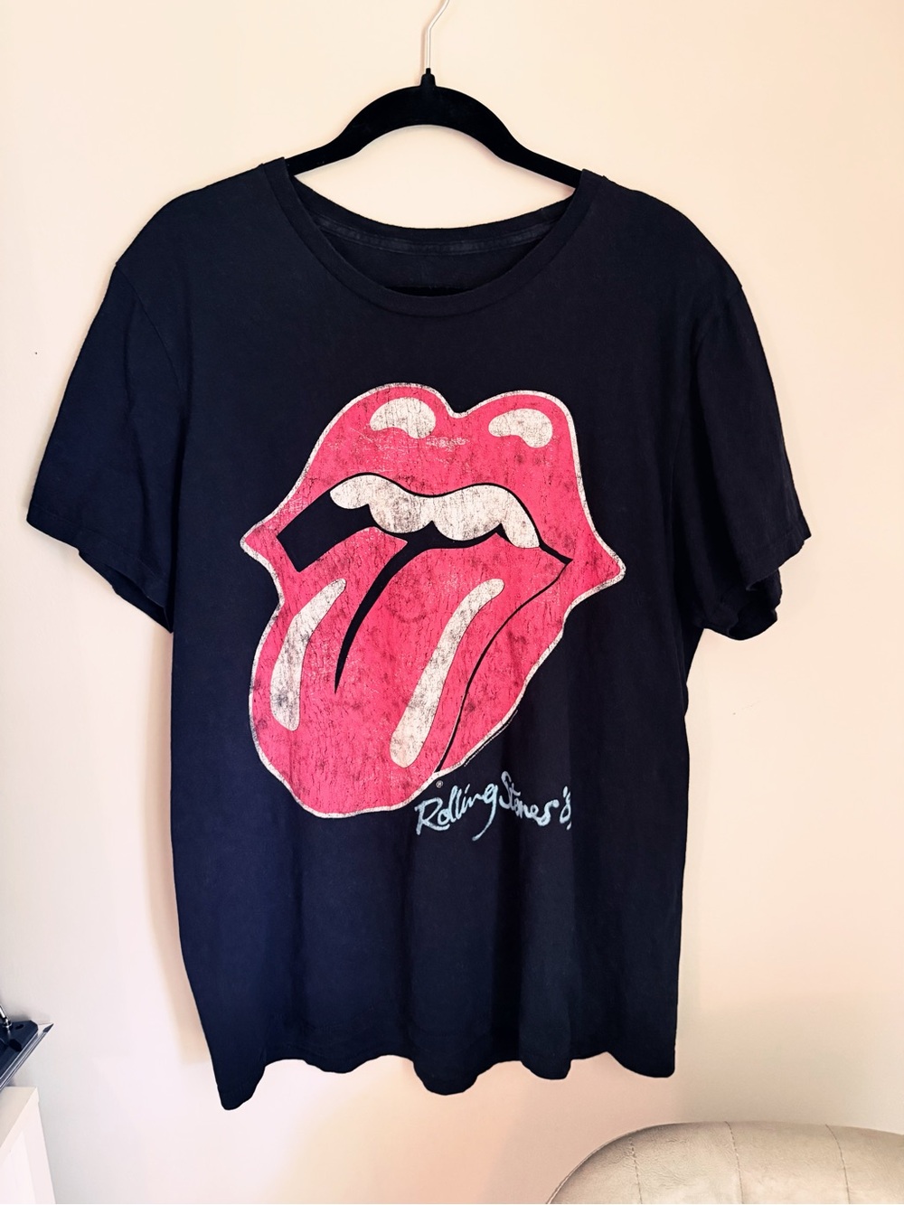 The Rolling Stones Black Tee with Red Tongue Logo